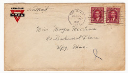 Lettre 1842 Red Deer Alberta Canada Paire King George VI 3 Cent Canadian Y.M.C.A. - Storia Postale