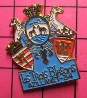 411e Pin's Pins / Beau Et Rare / THEME : BOISSONS / Les Trois Blasons à Azillanet Caves Coopératives Producteurs, Vente - Boissons