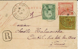 1909 - Carte Lettre RECC Entier Postal 10 C. + Complément 25 C. Oblit. Cad. De RAS EL DJERBA - Covers & Documents