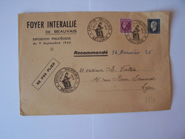 FRANCE 9 Septembre 1945 BEAUVAIS Exposition Philatélique Au FOYER INTERALLIE (format 22,5 X 15 Cm) - 1921-1960: Modern Period