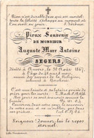 1 Litho Auguste Marc Antoine Segers Décédé  1867  Lith Vandennest Eglise Berchem - Esquela