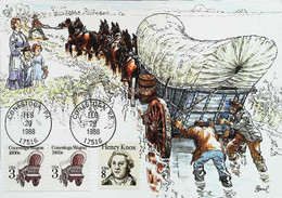 ► US Maximum Card - THE CONESTOGA PIONEER WAGON "Prairie Schooners" FDC 1988 - Cartoline Maximum