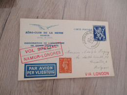 Belgie Belgique Aviation Affranchissement Grande Bretagne Vols Spécial Namur Londres 1947 2 TP - Cartas & Documentos
