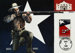 ► USA Texas Statehood - Maximum Card - First Day SAN ANTONIO TX 1836 1986 - Cartoline Maximum