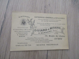 Carte De Visite Pub Publicité Ancienne Guiard Mitaine Ivry Entreprise Générale De Sépultures - Advertising