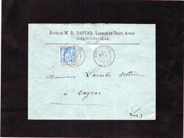 LSC 1887 De GOURDON Pour VAYRAC - Entête Etude De Me DAFFAS - Cachet GOURDON (Lot) Sur Type Sage YT 90 - 1877-1920: Semi Modern Period