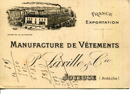 07.ARDECHE.JOYEUSE.CARTE DE VISITE-PUB.MANUFACTURE DE VETEMENTS.P.LAVILLE & Cie. - Non Classés