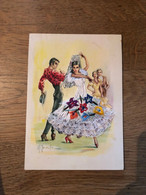CPA Fantaisie Brodée Ancienne * Illustrateur * Danse Danseurs Danseuse Dancing Espana Spain Espagne - Brodées