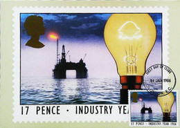 ► CM - Carte Maximum Card - INDUSTRY YEAR - FDC London 1986 - Off-Shore Energy - Usines & Industries