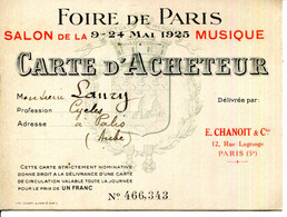 PARIS.CARTE D'ACHETEUR.FOIRE DE PARIS 1925 SALON DE LA MUSIQUE. - Non Classés