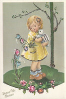 Fillette Portant Un Lapin Danses Bras. Carte Parsemée De Brillants - Mother's Day