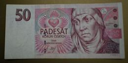 Banknotes Czech Republic 50 Korun 1997 F Pink Heart Emblem, And St. Agnes Of Bohemia (Sv. Anežka Česká) - Repubblica Ceca