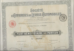 SOCIETE D'APPAREILS DE LEVAGE AUTOMOBILES - PART BENEFICIAIRE  - - Automobile