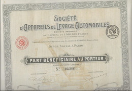 SOCIETE D'APPAREILS DE LEVAGE AUTOMOBILES - PART BENEFICIAIRE  - - Cars