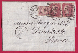 GRANDE BRETAGNE N°26 PAIRE (177) + N°49 (11) MANCHESTER POUR DUNKERQUE NORD LETTRE COVER FRANCE - Storia Postale