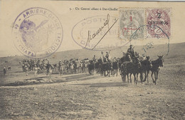1912- C P A  " Un Convoi Allant à Dar-Chafaï  Affr. Blanc 1 C Surcharge Arabe + 2 C. 2 / Centimos  + Cachets Mil. - Lettres & Documents