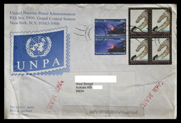 165.UNITED NATIONS 2008 USED COVER TO INDIA WITH STAMPS ,WORLD HERITAGE SITES, ROAD SAFETY. - Brieven En Documenten