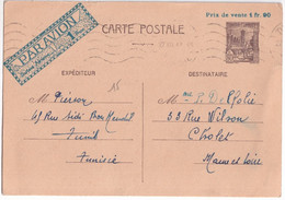 TUNISIE - 1941 - CARTE ENTIER POSTAL Avec SURTAXE AERIENNE 1 F ! De TUNIS => CHOLET - Cartas & Documentos