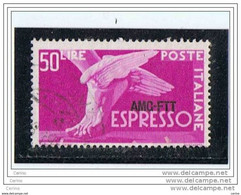 TRIESTE  A:  1952  EX. DEMOCRATICA  -  £. 50  ROSA  LILLA  US. -  FIL. R. I°  -  SASS. 7 - Posta Espresso