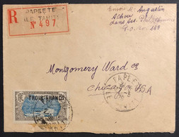 Océanie Lettre Recommandé TAHITI Tarif 3FR Etranger 1929 N°66 Oblitéré Dateur De Papeete Pour CHICAGO - Covers & Documents