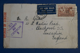 AK4 AUSTRALIA   BELLE LETTRE CENSUREE 1942     POUR BBLACKPOOL  ENGLAND  + AEROPHILATELIE +AFFRANCH PLAISANT - Covers & Documents