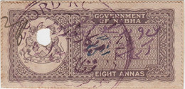 INDIA NABHA Princely State 8-ANNAS Court Fee STAMP 1930-45 Good/USED - Nabha