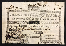 SACRO MONTE DI PIETA' ROMA 01 05 1797 30 SCUDI Ottimo Esemplare Spl  LOTTO 3677 - [ 9] Collezioni