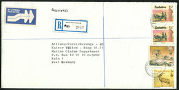 ZIMBABWE 1992 R-Brief Deco 4-fach Marken-frankiert Recommandée étranger Einschreiben Ausland Registered A - Zimbabwe (1980-...)