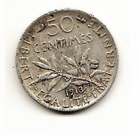 50 Centimes "Semeuse"  Argent 1913 TTB - G. 50 Centimes