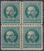 1917-381 CUBA REPUBLICA 1917 1c PATRIOT JOSE MARTI BLOCK 4 ORIGINAL GUM. - Ongebruikt