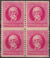 1917-386 CUBA REPUBLICA 1917 2c PATRIOT MAXIMO GOMEZ BL4 FORGERY PERFORATION ORIGINAL GUM. - Ungebraucht