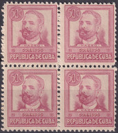 1917-393 CUBA REPUBLICA 1917 50c PATRIOT ANTONIO MACEO MNH BLOCK 4 ORIGINAL GUM. - Neufs