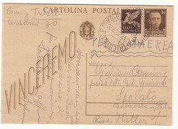 POSTA AEREA  TRIESTE 1942 -  SPALATO DALMAZIA   CARTOLINA POSTALE VINCEREMO  PER AVION  WWII - Entero Postal