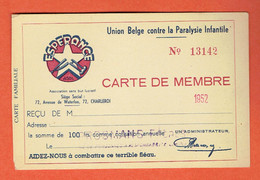 1P - Doc - Carte De Membre Espérance Contre La Paralysie Infantile 1952 - Membership Cards