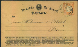 1874, DUISURG, Hufeisenstempel Auf Postkarte 1/2 Gr. Großer Brustschild - Maschinenstempel (EMA)