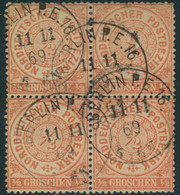 1869, 1/2 Groschen Gez. Im Viererblock Gestempelt "BERLIN P.E. 16" - Conf. De Alemania Del Norte
