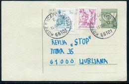 YUGOSLAVIA 1986 Posthorn 15 D. Stationery Card Used With Additional Franking.  Michel  P187 - Entiers Postaux