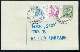 YUGOSLAVIA 1986 Posthorn 15 D. Stationery Card Used With Additional Franking.  Michel  P187 - Postwaardestukken