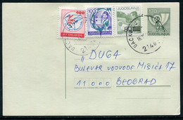 YUGOSLAVIA 1988 Posthorn 170 D. Stationery Card Used With Additional Franking And Bihac Tax Stamp.  Michel  P197 - Interi Postali