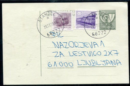 YUGOSLAVIA 1987 Posthorn 70 D. Stationery Card Used With Additional Franking.  Michel  P191 - Entiers Postaux