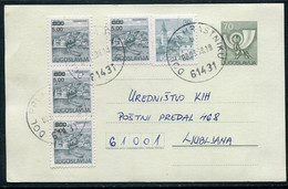 YUGOSLAVIA 1987 Posthorn 70 D. Stationery Card Used With Additional Franking.  Michel  P191 - Interi Postali