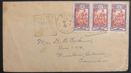 Océanie Lettre TAHITI Tarif 75c 1933 N°51 X3 Oblitérés Daguin De Papeete Pour WIARTON CANADA TTB - Brieven En Documenten