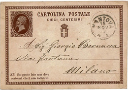LDIV6 - ITALIE CARTE POSTALE VE II 10c MANTOVA / MILANO 15/11/1877 - Stamped Stationery