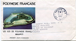 POLYNESIE ENVELOPPE 1er JOUR DEPART PAPEETE 15-12-1982 ILE TAHITI POUR LA FRANCE - Brieven En Documenten