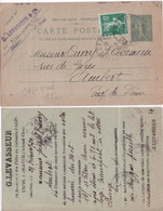 1920 + 1921 - 2 CARTES ENTIER SEMEUSE REPIQUEES (DIFFERENTES) De LEVASSEUR à DRAVEIL (SEINE ET OISE) - Overprinter Postcards (before 1995)