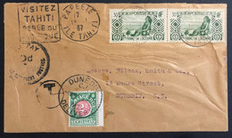 Océanie Lettre Recommandée TAHITI 1937 N°93 X2 Oblitérés De Papeete Pour DUNEDIN Nouvelle Zelande + Timbre Taxe 2d RR - Cartas & Documentos