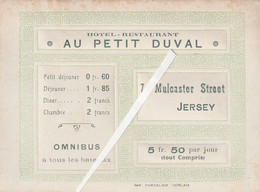 Carte De Commerce---hotel-restaurant "au Petit Duval"--(traces De Collage Au Dos) - Jersey