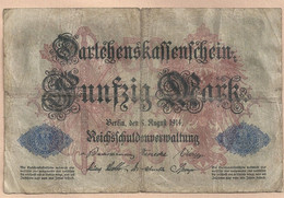 DE.- 50 Mark - Darlehenskassenschein, Berlin, Den 5. August 1914. N-Nr 4975461. - 50 Mark
