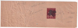 1943 - BANDE ENTIER 15c SEMEUSE ANNULEE Pour SERVIR De COLLIER POSTAL ! - COTE = 300 EUR - PARIS AUSTERLITZ TRANSIT C - Striscie Per Giornali