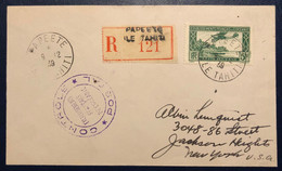 Océanie Lettre Recommandée TAHITI 1939 PA N°1 Oblitéré De Papeete Pour NEW YORK + Cachet De Censure Violet TTB - Storia Postale